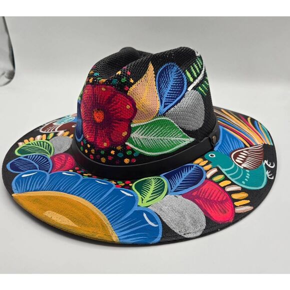 Hand Painted Hat Mexican Floral Bird Colorful Western Cowgirl - Picture 1 of 8